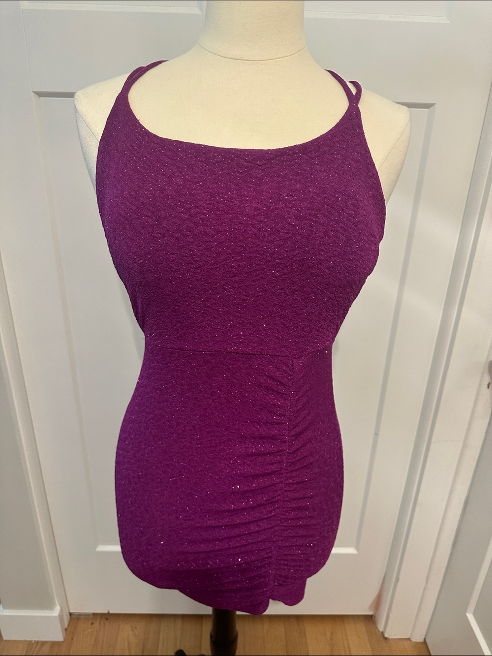 Speechless Purple Sparkle Ruched Double-Strap Tank